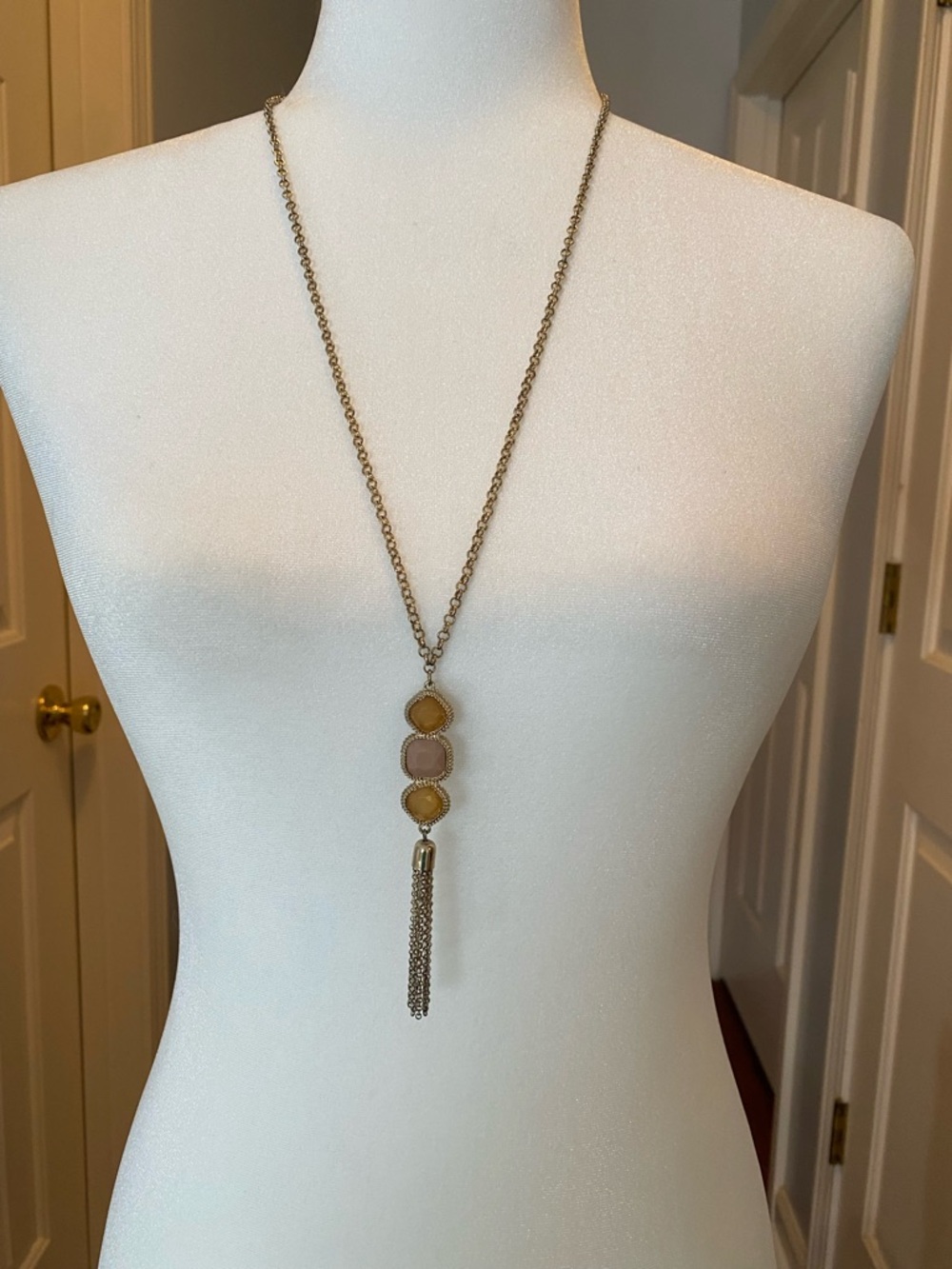 Banana Republic Gold-Tone Long Necklace with Yellow and Pink Stone Accents